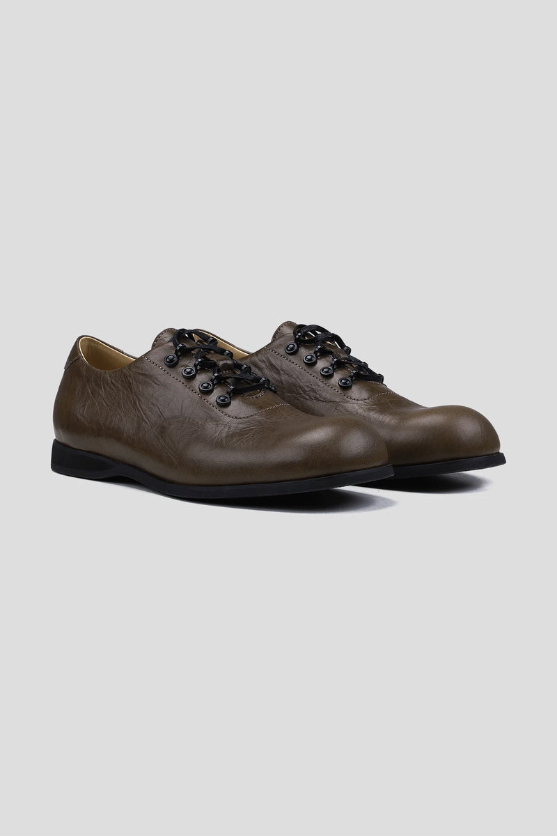 Antique Finish Leather Derby Shoes - Brown - view 2