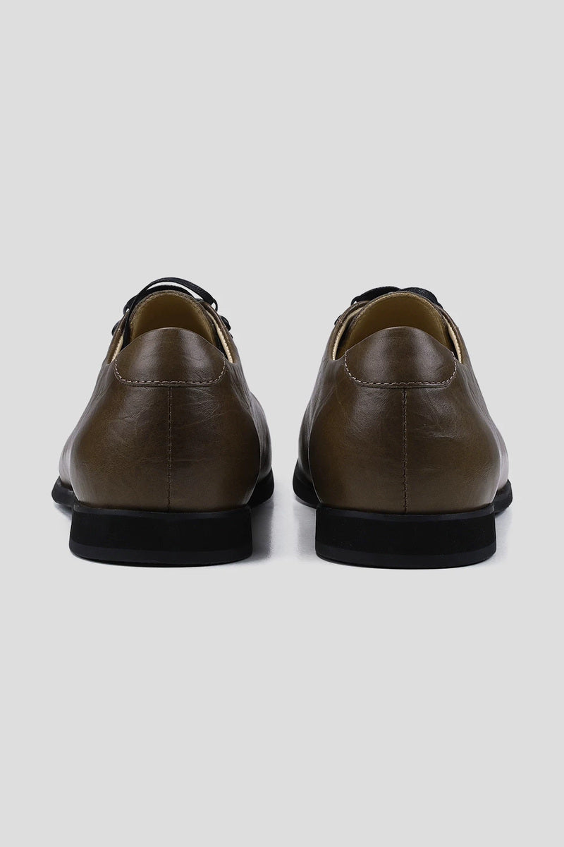 Antique Finish Leather Derby Shoes - Brown - view 3