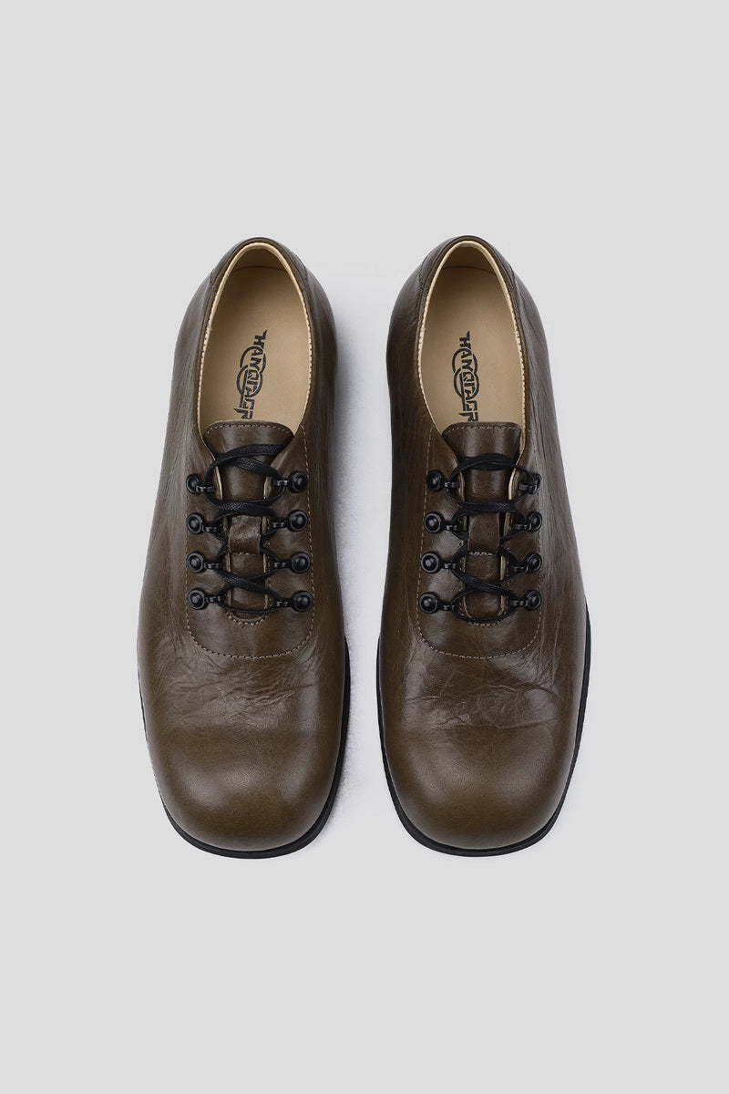Antique Finish Leather Derby Shoes - Brown - view 5