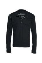 Distressed Rhinestone Layered Henley - Black