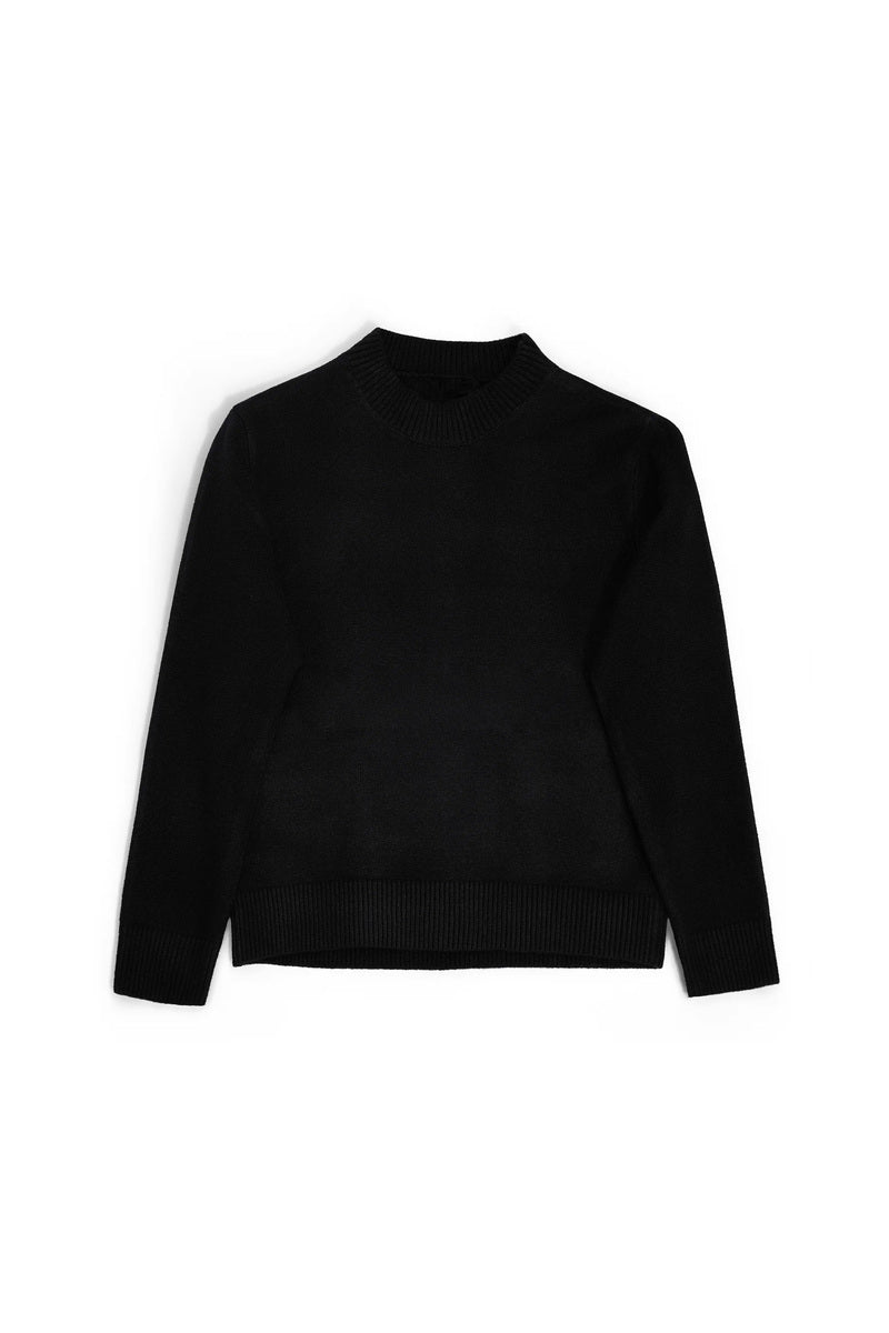 Ribbed Wool Blend Crewneck Sweater - Black