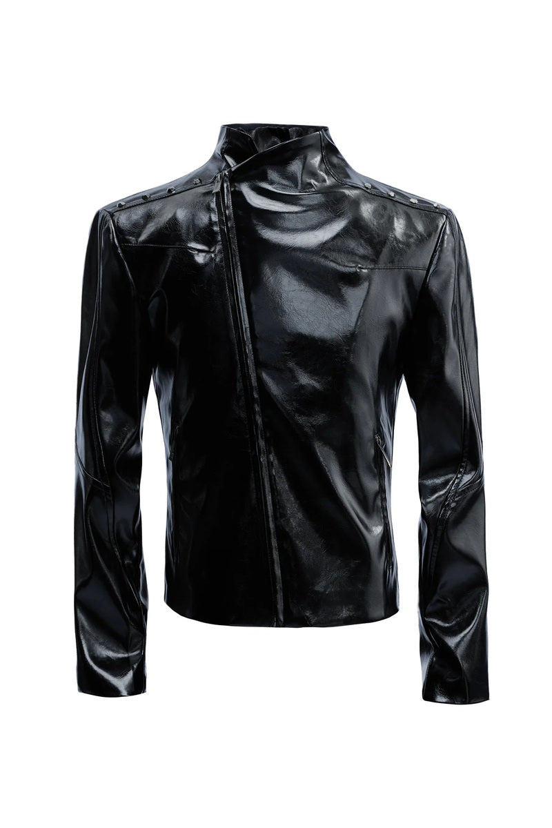 Cropped Glossy Croc Jacket - Black
