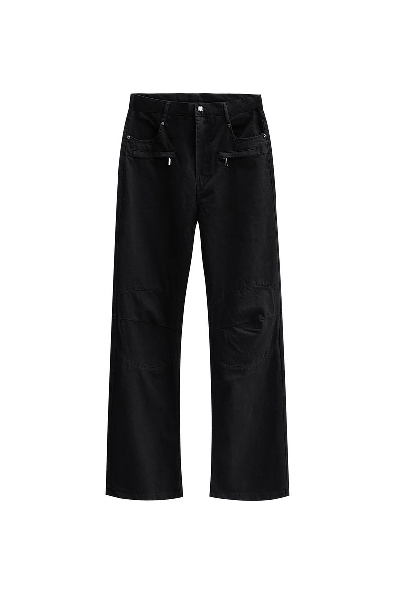 Panelled Zip Pocket Pants - Black
