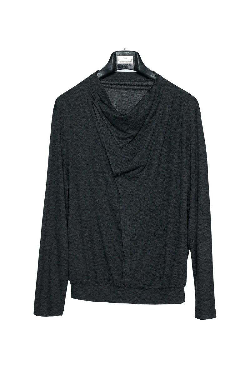 Asymmetric Draped Cowl Neck Top - Grey
