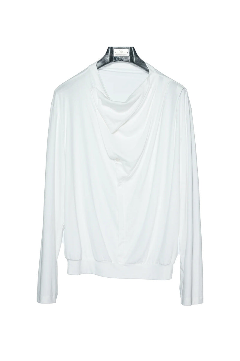 Asymmetric Draped Cowl Neck Top - White