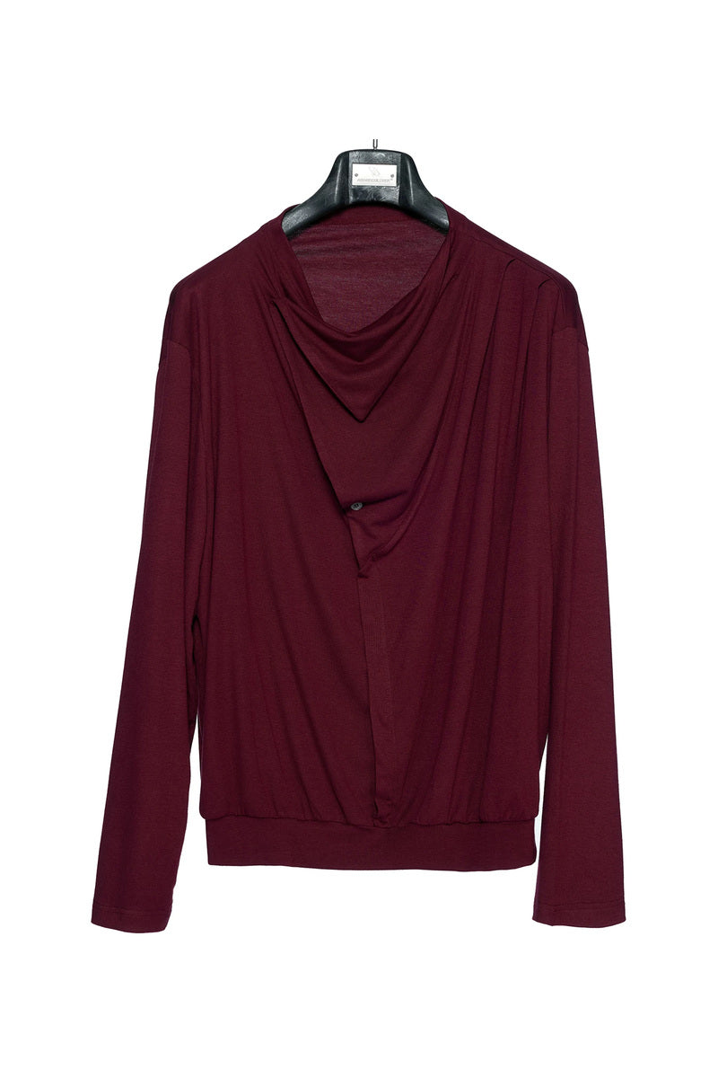 Asymmetric Draped Cowl Neck Top - Burgundy
