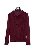 Asymmetric Draped Cowl Neck Top - Burgundy