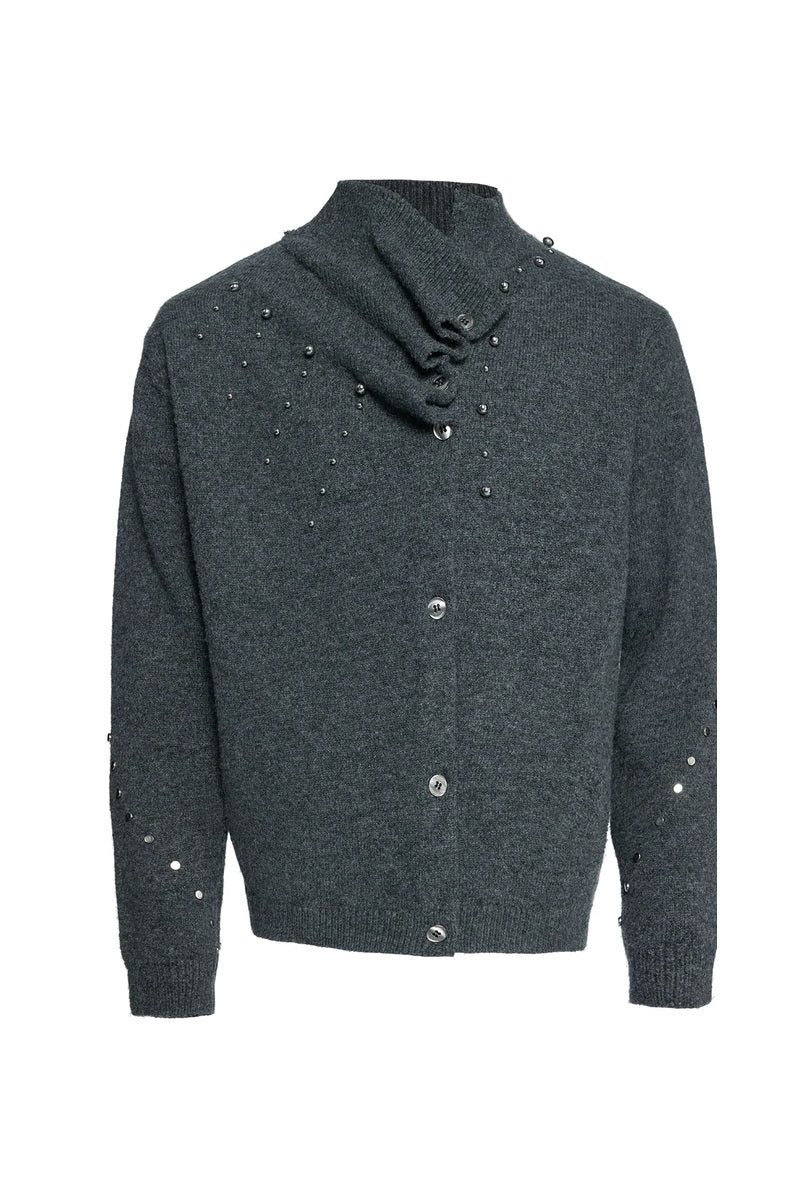 Studded Asymmetric Wool Blend Sweater - Grey