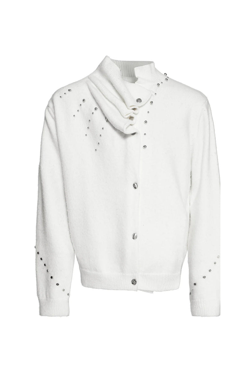 Studded Asymmetric Wool Blend Sweater - White