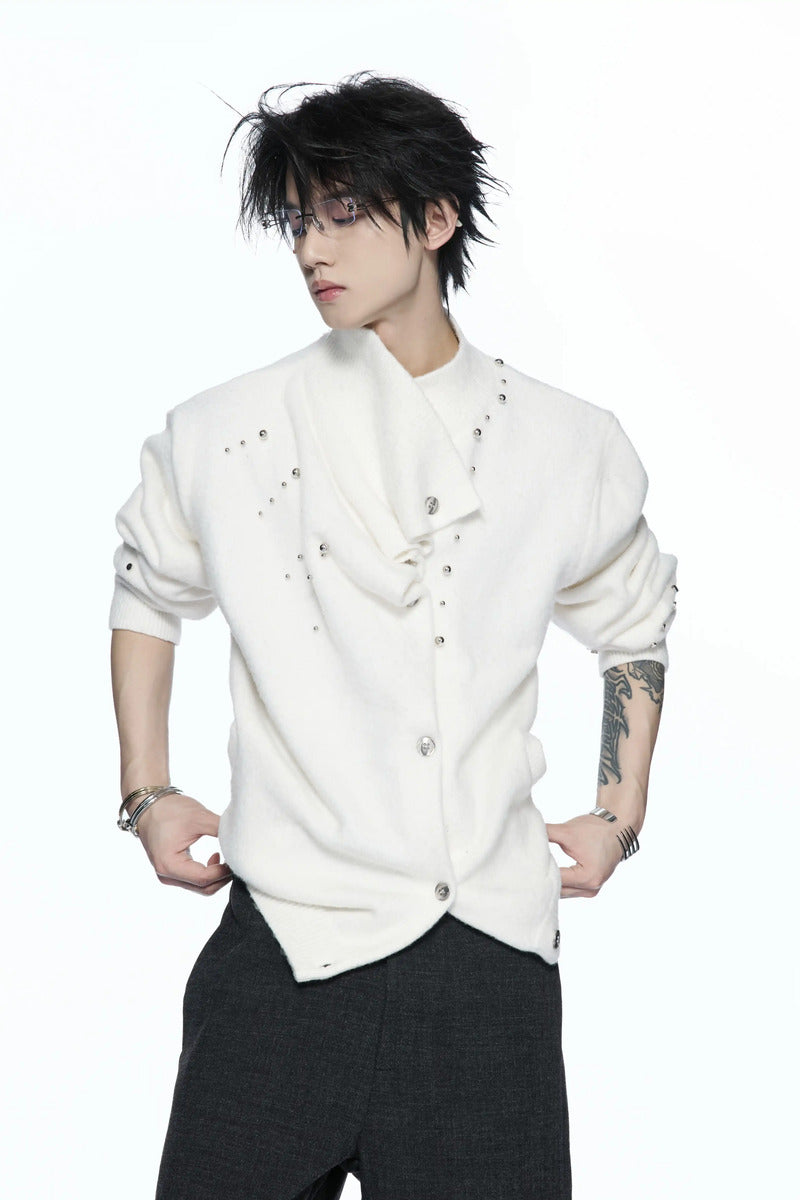 Studded Asymmetric Wool Blend Sweater