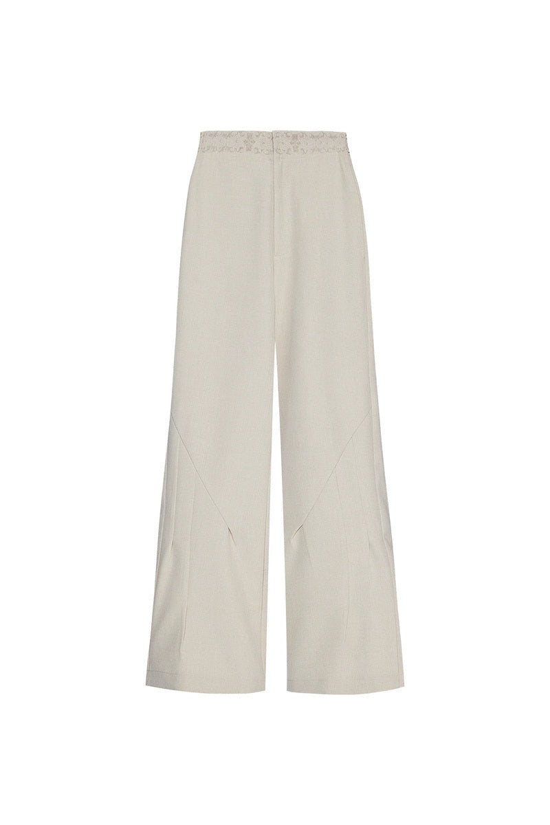 Embroidered Jacquard Flared Trousers - Khaki