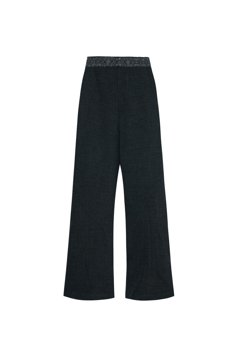 Embroidered Jacquard Flared Trousers - Dark Grey