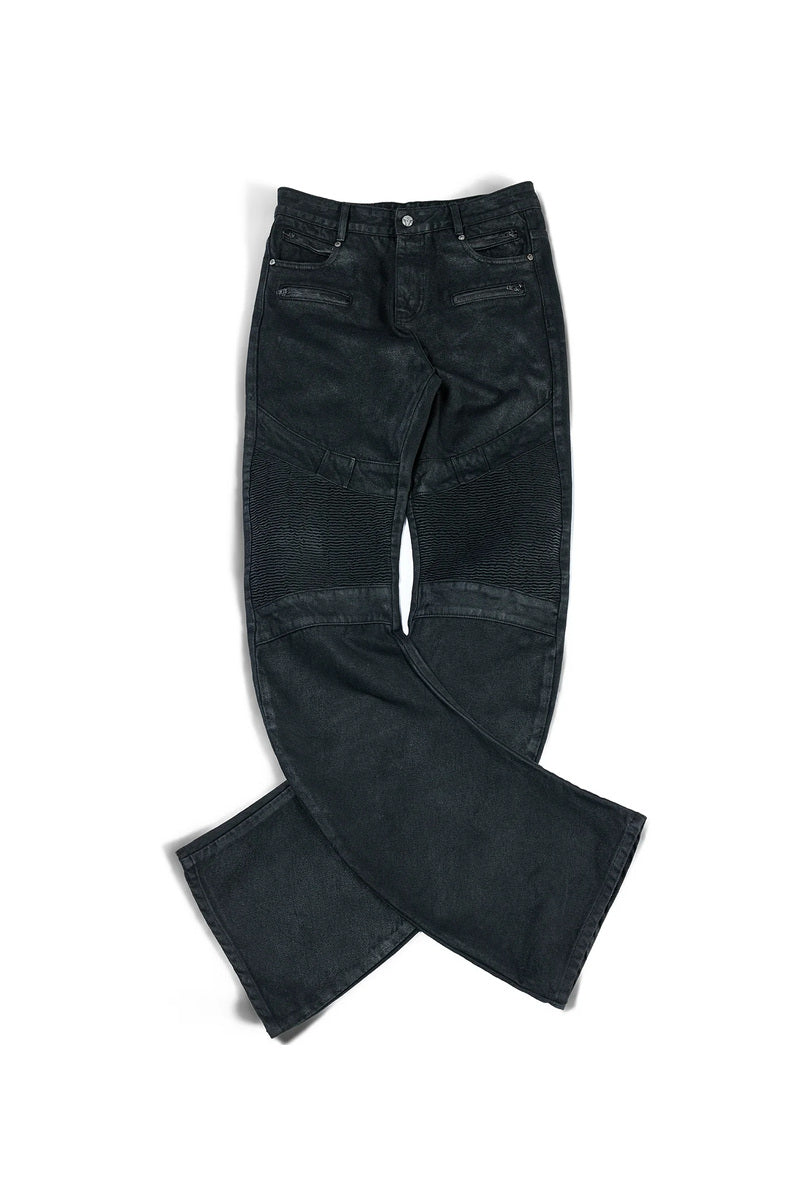 Multi Zip Waxed Biker Jeans - Black
