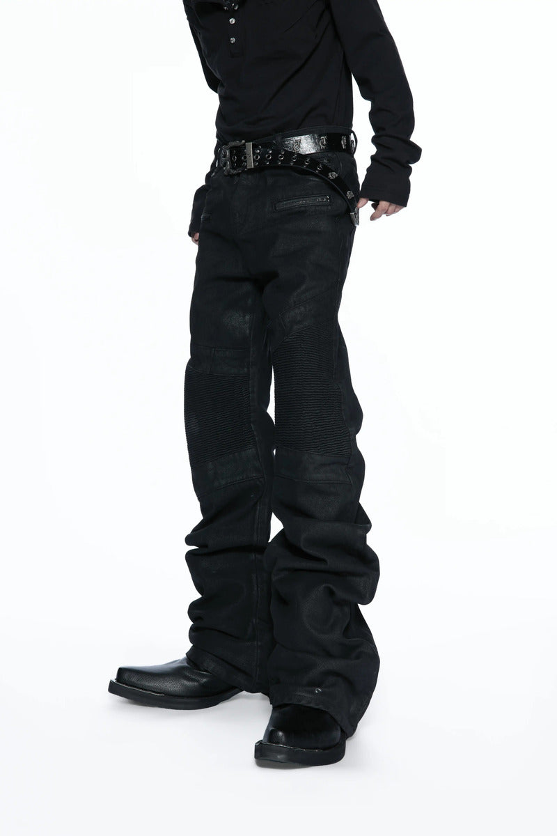 Multi Zip Waxed Biker Jeans