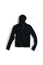 Star Studded Openwork Knit Hoodie - Black