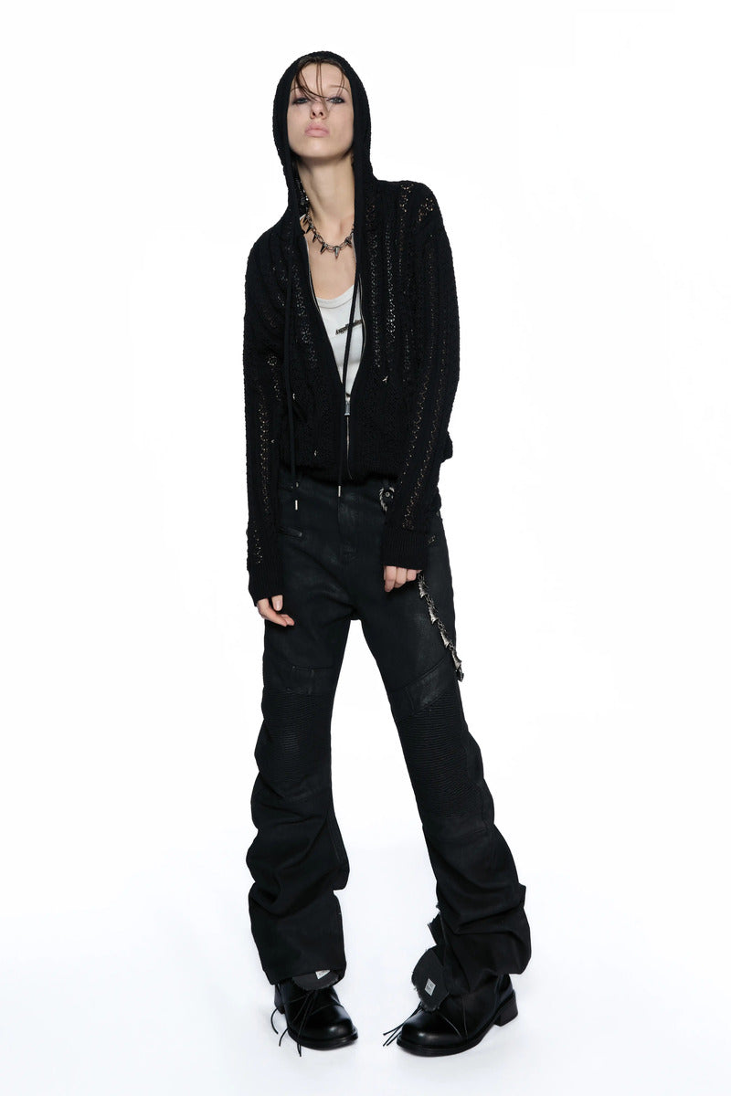 Star Studded Openwork Knit Hoodie