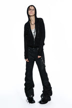 Star Studded Openwork Knit Hoodie