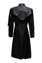 Coin Button Faux Leather Coat, black back