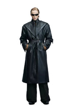 Coin Button Faux Leather Coat, black model