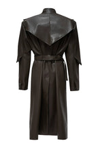 Coin Button Faux Leather Coat, brown back