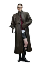 Coin Button Faux Leather Coat, brown model