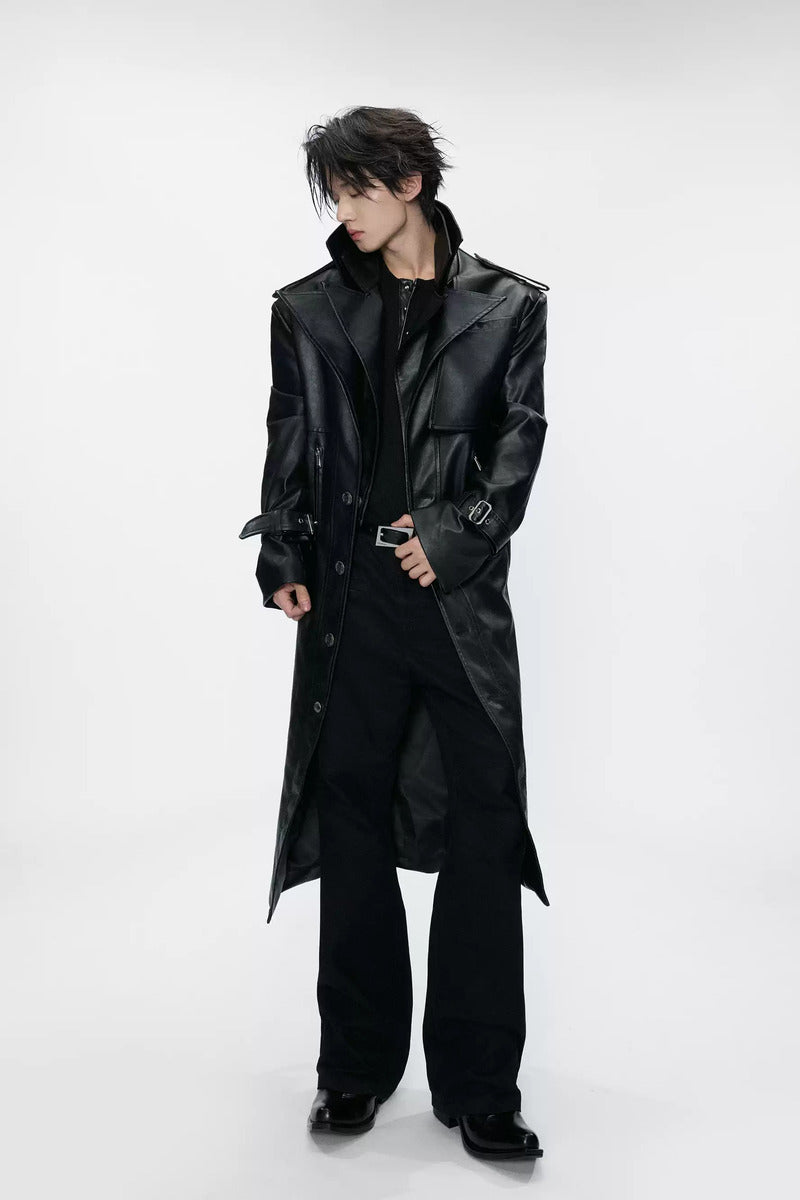 Double Collar Belted Long Coat