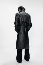 Double Collar Belted Long Coat