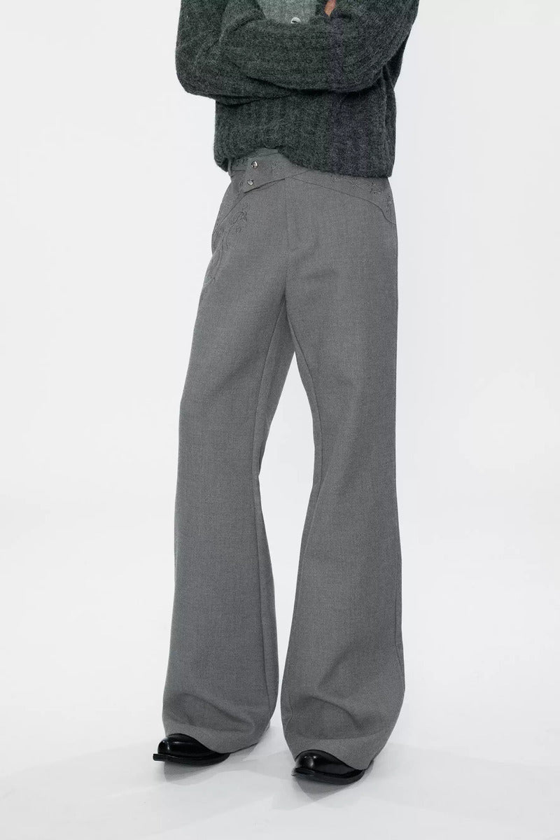 Embroidered Crossover Flared Trousers