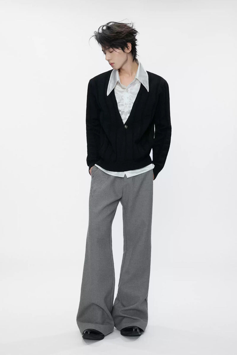 Embroidered Crossover Flared Trousers