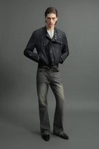 Faded Waxed Flared Jeans