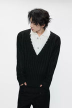 Layered Ribbed Wool Blend Sweater