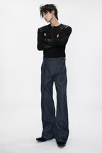 Pleated Drawstring Straight Jeans