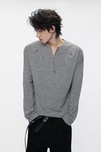 Pleated Half Zip Henley Top