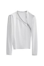 Rhinestone Asymmetric Zip Top