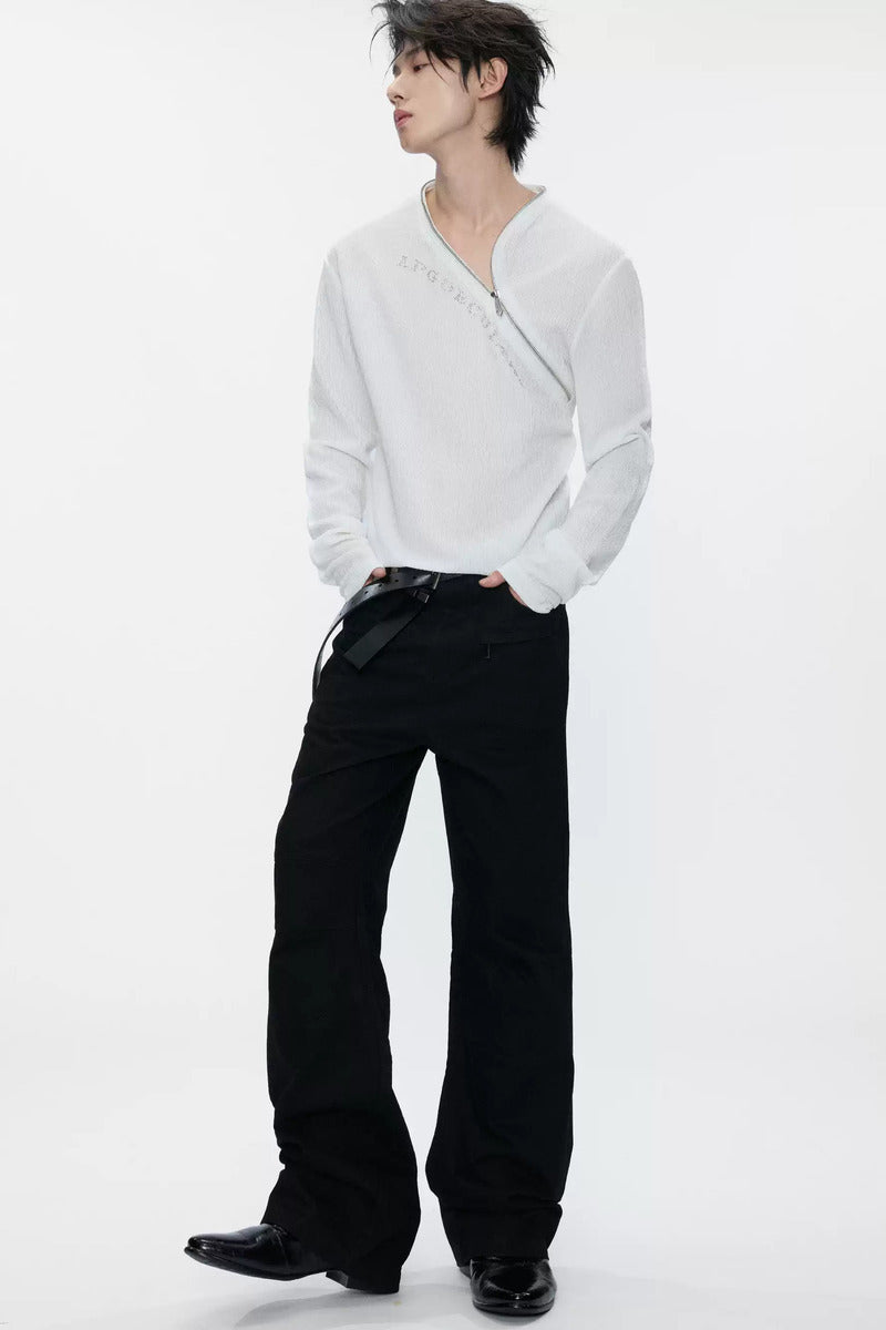 Rhinestone Asymmetric Zip Top