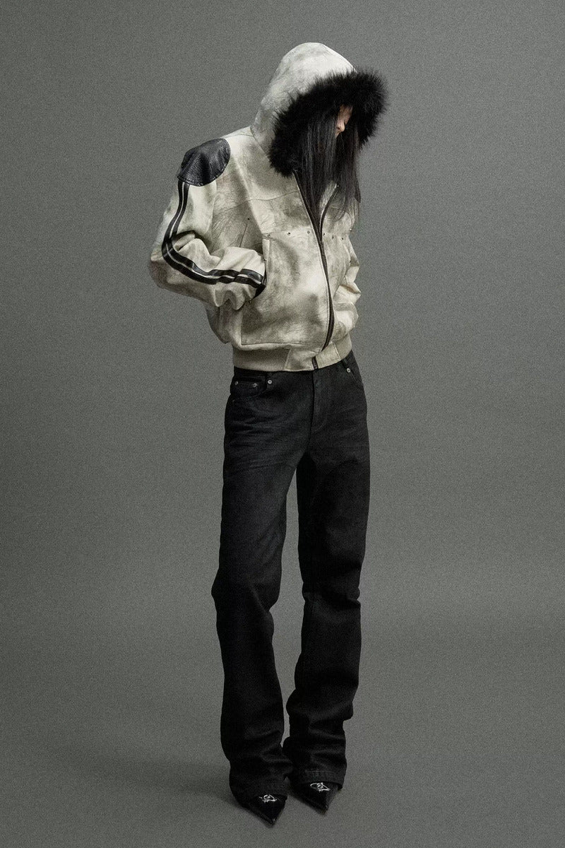 Snake Panel Faux Fur Jacket