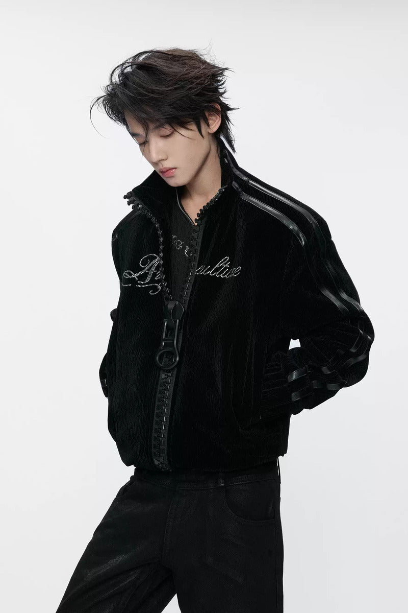 Textured Rhinestone Zip Jacket