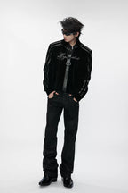 Textured Rhinestone Zip Jacket