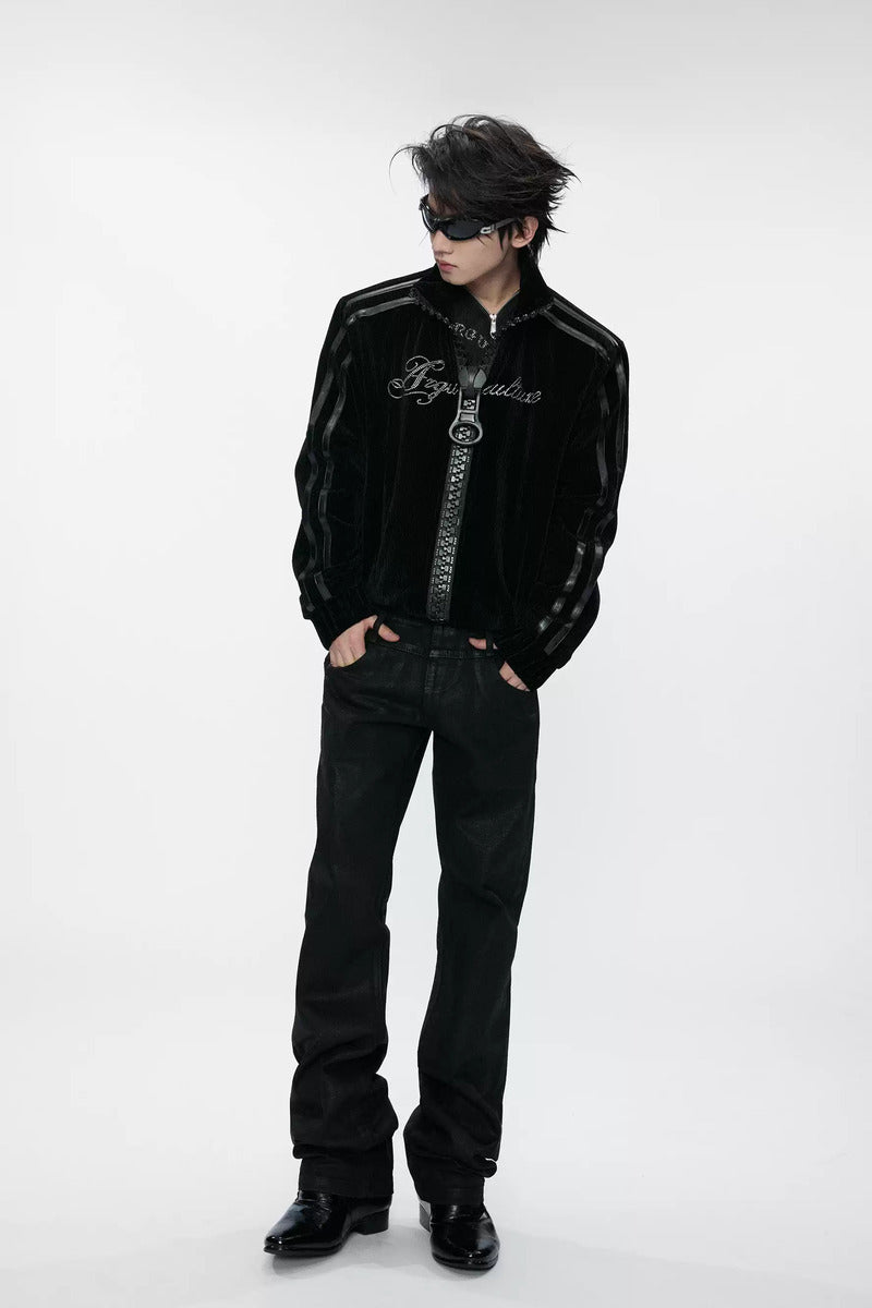 Textured Rhinestone Zip Jacket