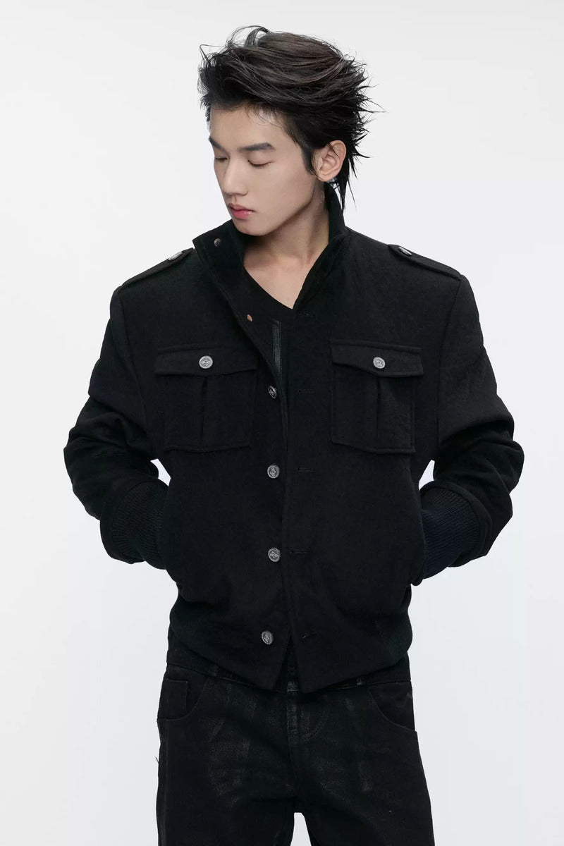 Textured Wool Blend Utility Jacket