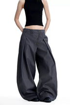 Asymmetric Button Curved Trousers - Gray