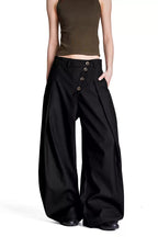 Asymmetric Button Curved Trousers - Black