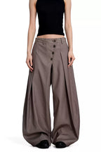 Asymmetric Button Curved Trousers - Khaki