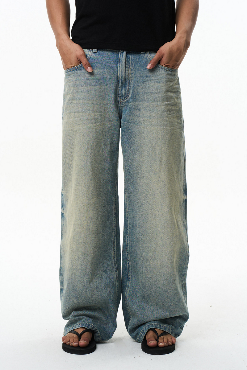 Washed Whisker Straight Jeans