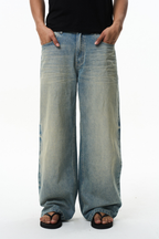 Washed Whisker Straight Jeans