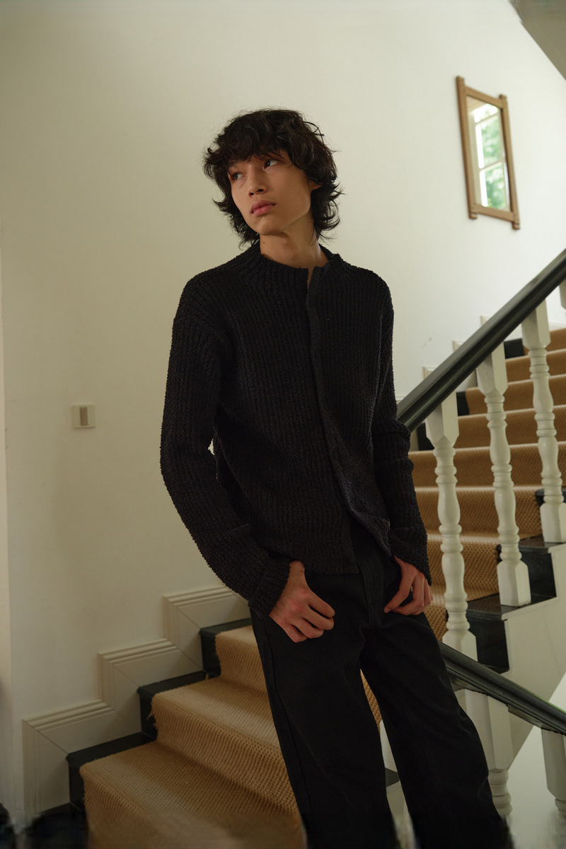Ribbed Mock Neck Cardigan