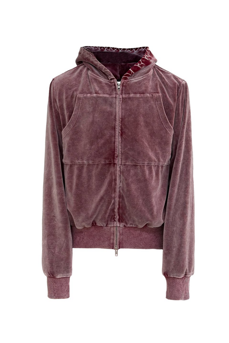 Washed Velvet Zip Hoodie