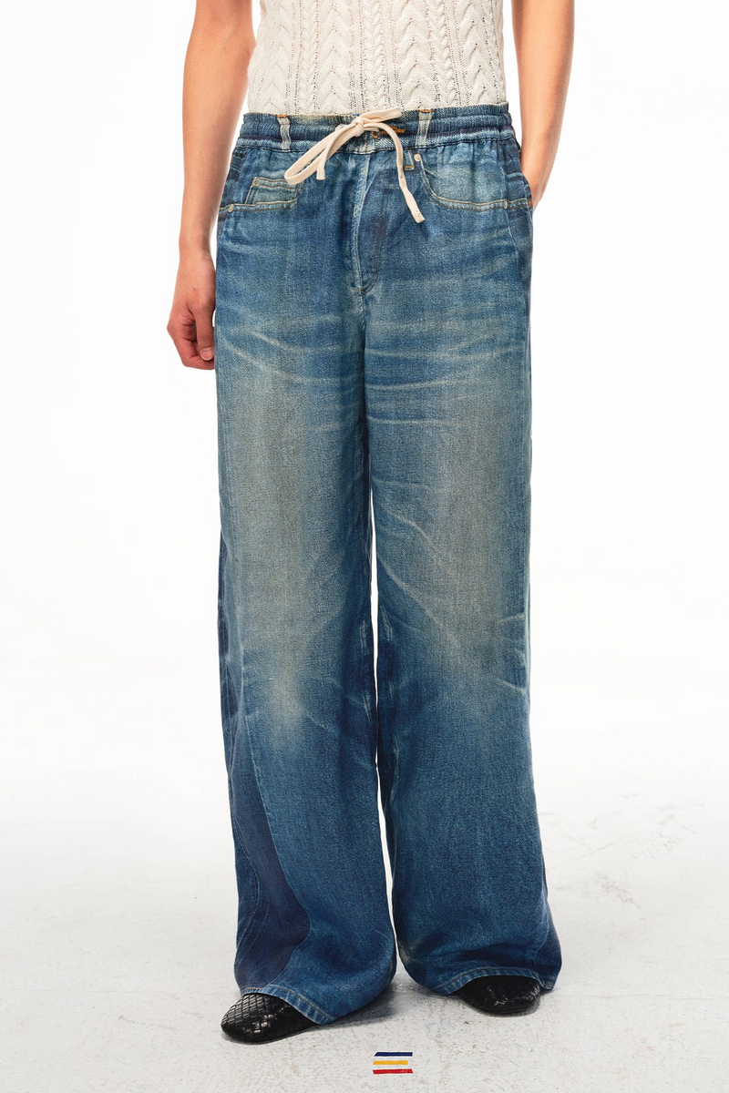 Denim Print Linen Trousers