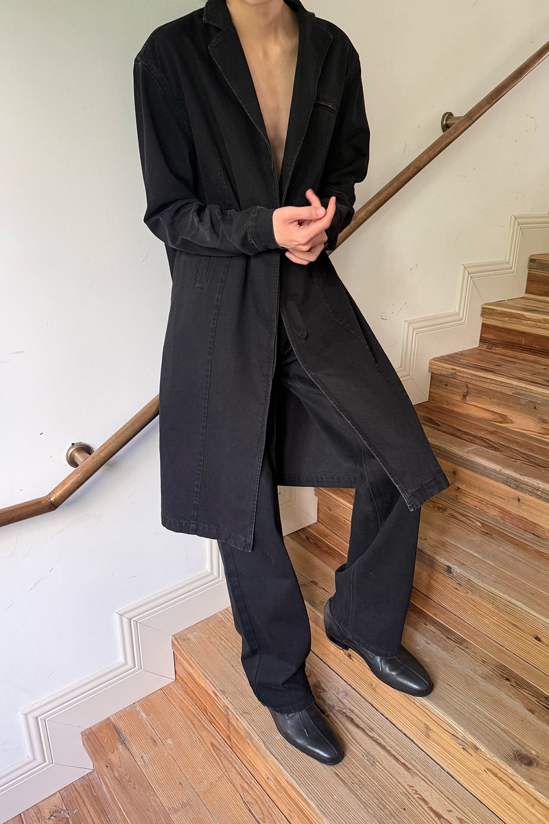 Distressed Denim Long Coat