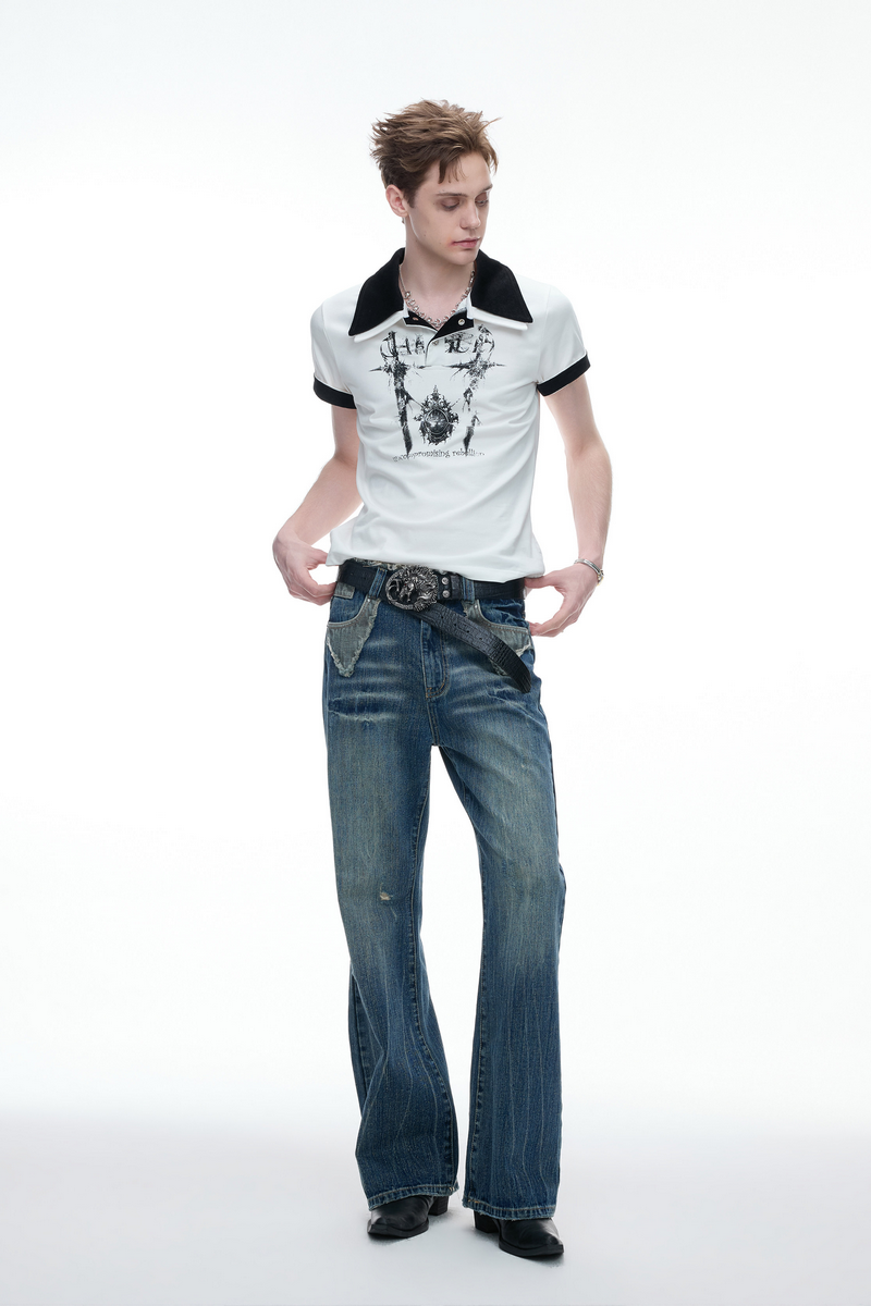 Double Collar Printed Polo